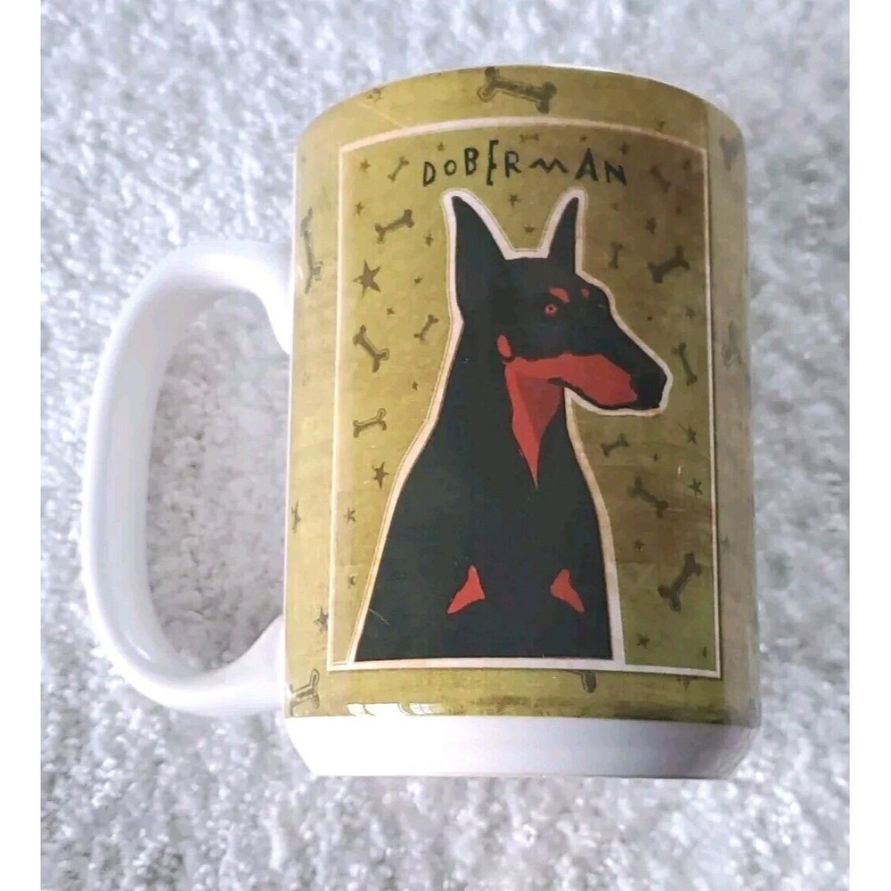 Doberman 20 oz Soup Coffee Mug Cup Ceramic Green Black John W. Golden